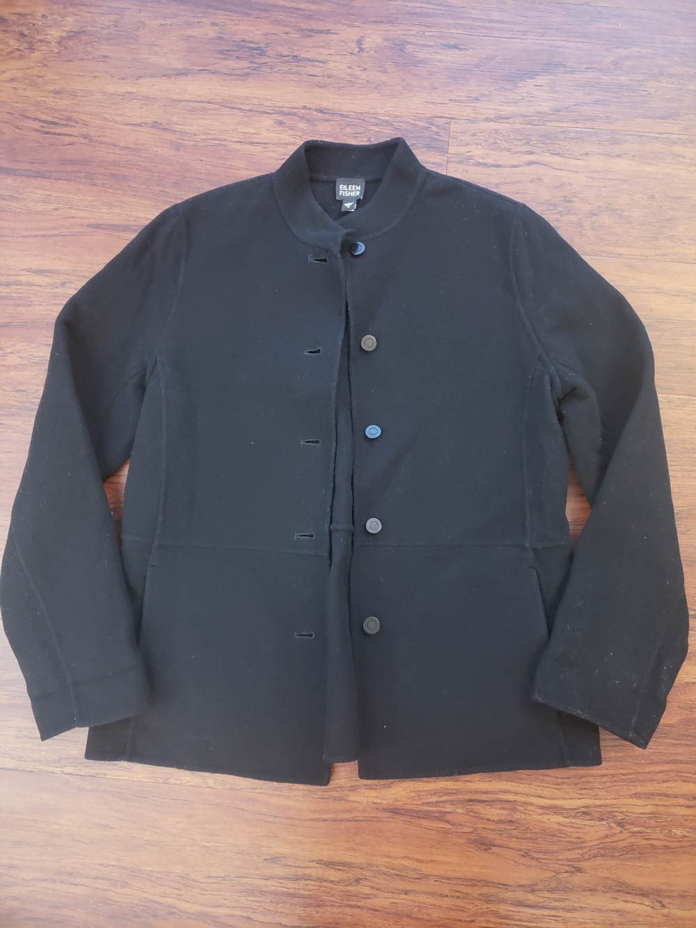 Eileen Fisher Black Wool Cashmere Front Jacket Size S Preppy Feminine Workcore